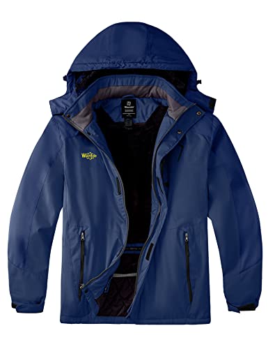 Wantdo Chaqueta de Esquí Invierno Impermeable Talla Grande para Hombre Parka Grande Abrigo de Lluvia Resistente al Viento Azul Marino 5X-Large Grande