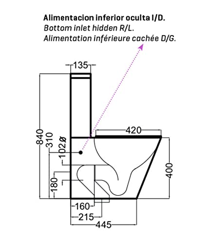 Wc Inodoro Completo Redondo Blanco Mate | Inodoro Tanque Bajo con Cisterna y Asiento Extrafino de color Negro | Wc de Diseño Moderno Adosado a Pared con Salida Dual y Sistema Rimless