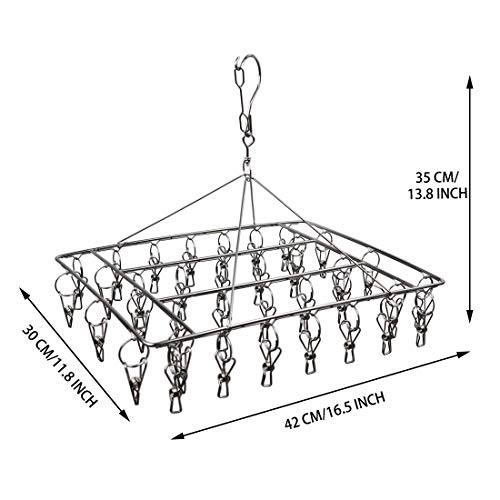 WEERSTONE Tendedero de acero inoxidable con gancho giratorio, resistente al viento, para calcetines, ropa interior, sujetadores, ropa de bebé, guantes (36 pinzas) 1 paquete