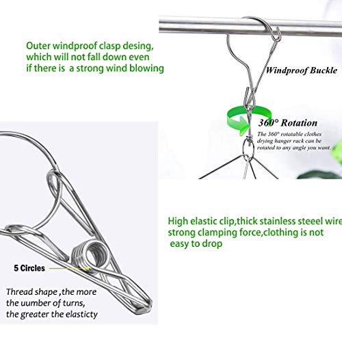 WEERSTONE Tendedero de acero inoxidable con gancho giratorio, resistente al viento, para calcetines, ropa interior, sujetadores, ropa de bebé, guantes (36 pinzas) 1 paquete