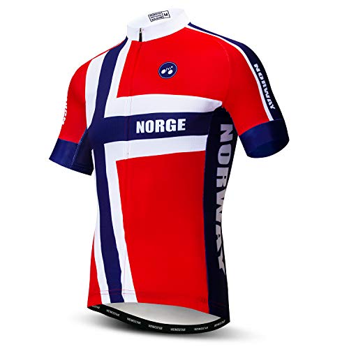 Weimostar Camisetas de Ciclismo para Hombre Camisetas de Ciclismo Camisas de Manga Corta con Cremallera Completa Ropa de Bicicleta Noruega Rojo XXL