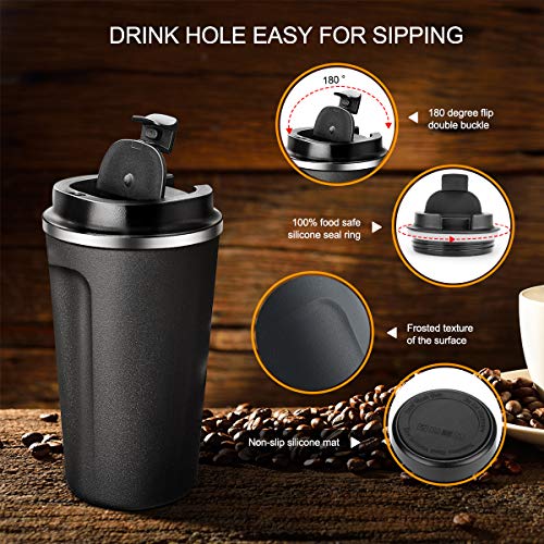 welltop Taza de café aislada, Taza de café Reutilizable 380ml / 13oz Taza de Viaje portátil de Acero Inoxidable Taza aislada de vacío de Doble Pared con Tapa a Prueba de Fugas