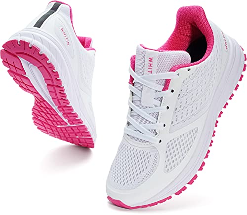 WHITIN Zapatillas de Deporte Mujer Zapatos para Correr Calzado Deportivo Zapatillas de Running Sneaker Transpirable Gimnasio Bambas Ligero Tenis Rosa Blanco 43