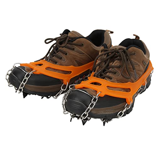 WMING Crampón para Zapatos, Tacos de Tracción Acero Inoxidable Resistente Al Desgaste con Bolsa de Almacenamiento para Clima Nevado(Naranja)