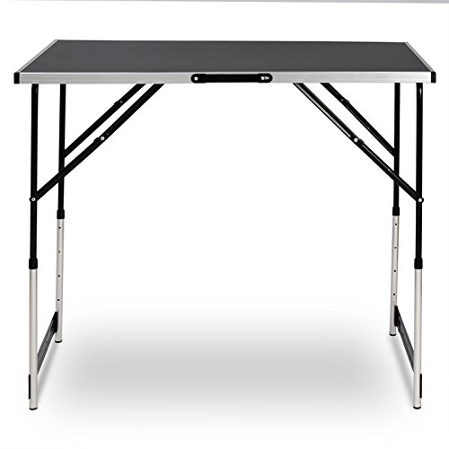 WOLTU Mesa de Camping Mesa Plegable Mesa de Jardín Mesa de Trabajo Mesa de Balcón Altura Regulable Aluminio Acero MDF Negro CPT8121sz