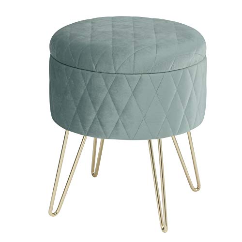 WOLTU Puff Asiento Almacenaje Terciopelo Redondo/Otomana Taburete Sofá Dormitorio Habitacion con Tapa Caja de Almacenamiento 31,5 x35cm Turquesa SH63ts