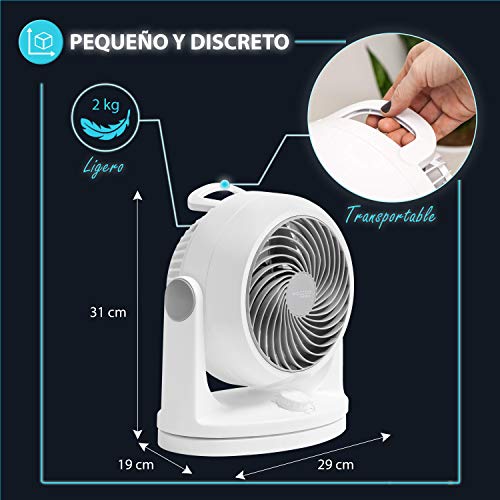 Woozoo by Ohyama, Ventilador de mesa / ventilador silencioso, 34W, Oscilante, Ajustable verticalmente, Mango, 3 velocidades, Para superficie 23m² - Woozoo PCF-HD18 - Blanco