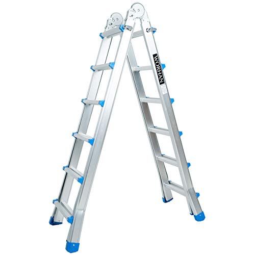 WORHAN® Escalera 587cm Aluminio Telescopica 5.87m Multifuncion Multiuso Aluminio Plegable Tijera L6