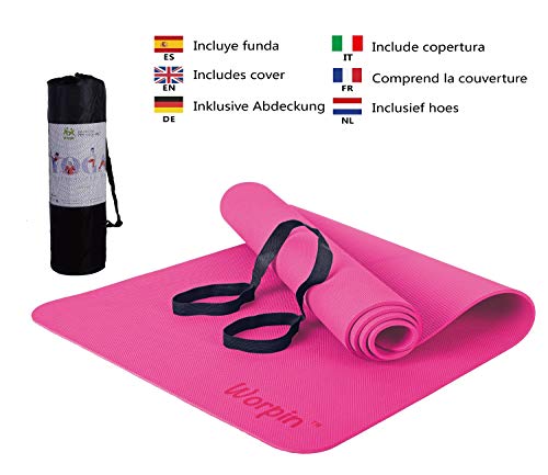 WORPIN, Esterilla Deporte Yoga Pilates Fitness Colchoneta Gimnasia Antideslizante, 183x61cm con Funda y Correa de Hombro, Material TPE ecologico