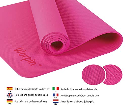 WORPIN, Esterilla Deporte Yoga Pilates Fitness Colchoneta Gimnasia Antideslizante, 183x61cm con Funda y Correa de Hombro, Material TPE ecologico