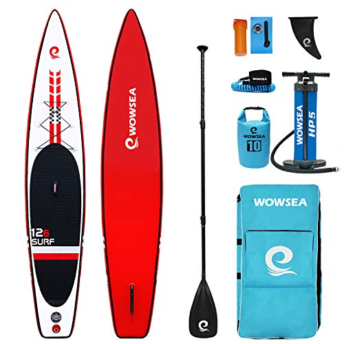 WOWSEA Racer Tablas De Paddle Surf Hinchable | 385cm L x 74cm W x 15cm H | Duraderas y Estables SUP Paddle Surf | Carreras & Viajes Stand Up Paddle | Rojo