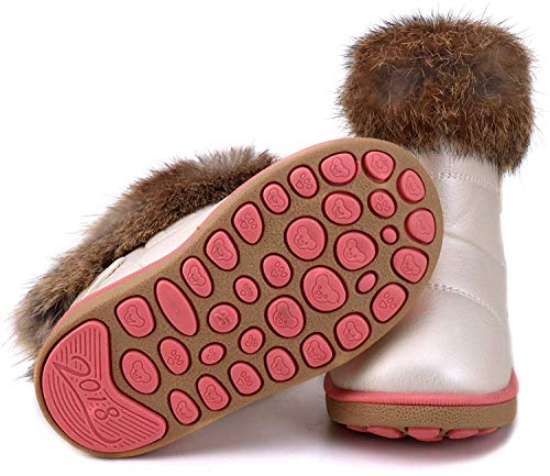 WYSBAOSHU Niña Invierno Botas de Nieve Cuero de PU Zapatos(19 EU/21 CN,Blanco)