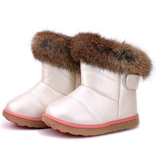 WYSBAOSHU Niña Invierno Botas de Nieve Cuero de PU Zapatos(20 EU/22 CN,Blanco)