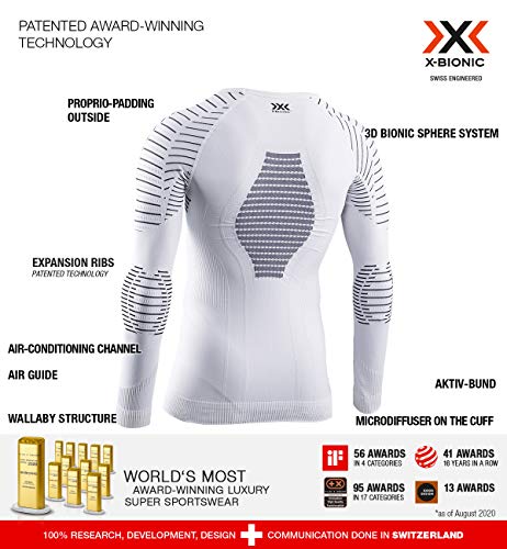 X-Bionic Invent 4.0 Shirt Long Sleeves Men Camiseta Deportiva Correr Jogging Training Fitness Gym Capa De Base para Hombre, White/Black, XXL