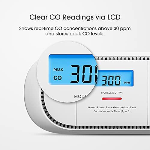 X-Sense Detector de monóxido de Carbono inalámbrico interconectado, Alarma de co alimentada por batería reemplazable con Memoria de Valor Pico, Cumple con el estándar EN 50291, XC01-WR, 1 Pieza