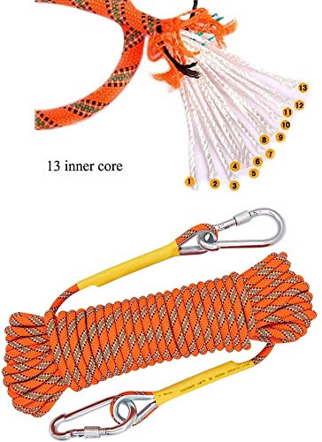 X XNEN Cuerda de Tejiendo 8mm - Cuerda de Seguridad con 2 Mosquetón，para Escalar al Aire Libre y en Interiore Perfessional Rappelling Auxiliar Rescate de Montañismo (10M, Anaranjado)