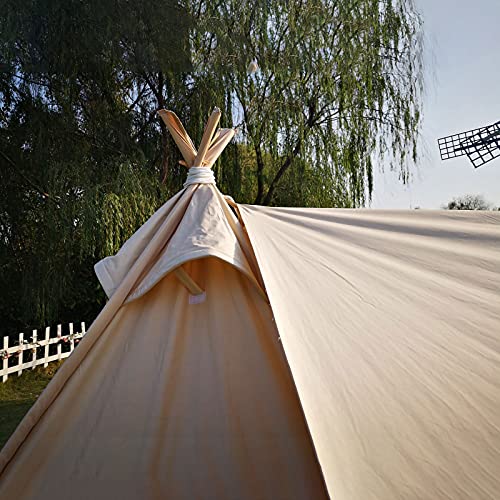 XIAOKUKU Tienda campaña Tipi, Tipi Grande de Campana para Adultos con toldo Exterior piramidal de Vela Tiendas de Lujo Lona de algodón Puerta Impermeable con Cremallera con 2 Ventanas de Pantalla