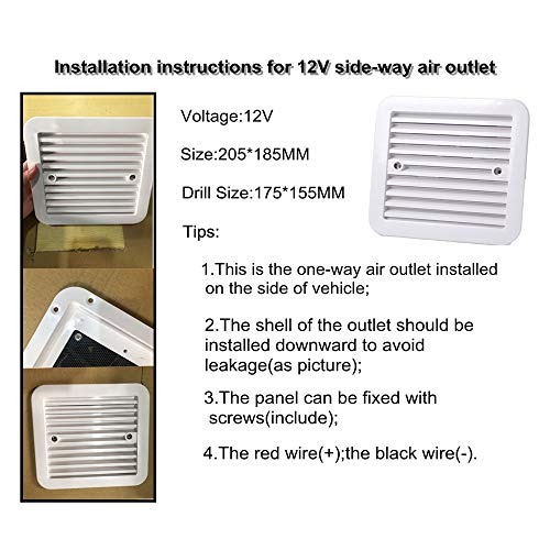 XQK Ventilación De Ventilación De Aire para Autocaravana Ventilador De Escape De Enfriamiento Lateral De 12 V para Caravana De Remolque RV