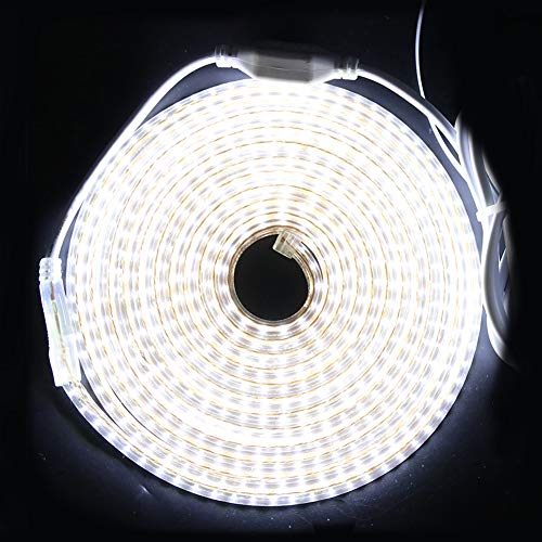 XUNATA 2m 220V Tiras LED, SMD 3014 120LEDs/m, IP67 Impermeable, Escalera de Techo Blancas Tira de LED Cocina Cable Luces LED Blanco frio