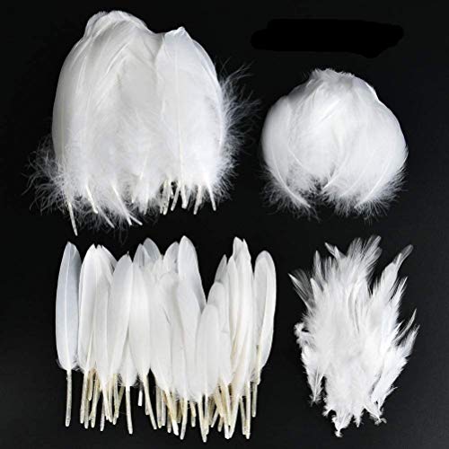 YANSHON Plumas Naturales de Ganso 300pcs Blanco Natural Plumas de Gallo Manualidades Decoración para Disfraces Hats, Hogar Bricolaje, Ropa Casa Fiesta, Accesorio de Disfraz