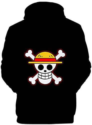 YIMIAO Hombre One Piece Anime Sudadera con Capucha Impresión 3D Ace Luffy Hoodie Ropa Deportiva Pullover Niño Niña(L)