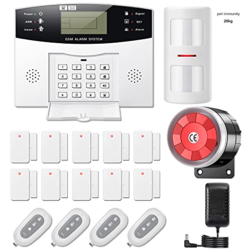 YISEELE Alarmas para Casa Sistema gsm Inalámbrico Control Remoto por Call/SMS 17-Pieza Kit Alarma Antirrobo Casa DIY con Sensor Puerta/Detector Anti-Mascotas/Mando a Distancia para Hogar/Tienda 120DB