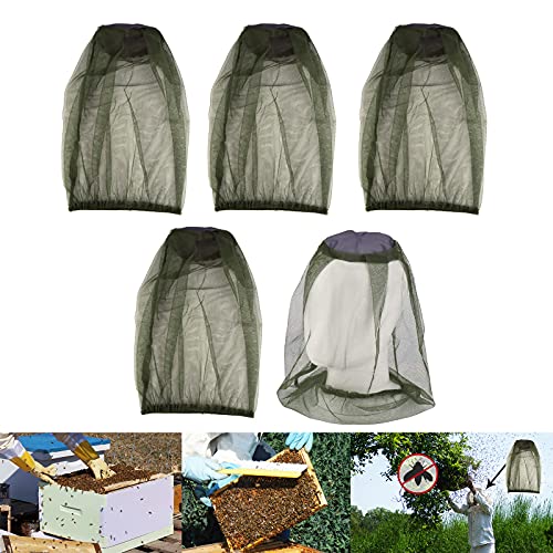 Yisscen Mosquitera de Cabeza,5pcs Anti Mosquitos Red de Cabeza,Control de Insectos al Aire Libre Gorra de Pesca Mosquito Head Net Protección Facial para Camping, Actividades al Aire Libre(Verde)