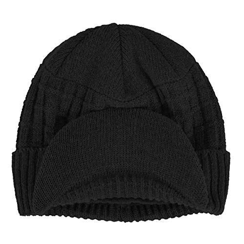 Yixda - Gorro de punto con visera para hombre, con forro polar Negro Talla única