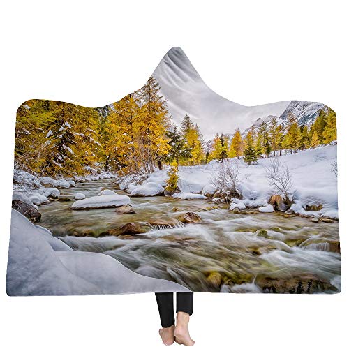 YJZ Bosque Manta con Capucha 3D Suave Sherpa Mantas de Lana para Adultos Cozy Batas de baño Capucha Manta de baño con Capucha,M,150 * 200CM