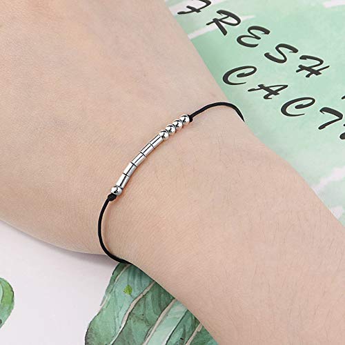 YooAi Morse Code Pulsera Regalos de Feliz cumpleaños para niñas Niños Pulsera de Plata esterlina Joyas de Regalo de cumpleaños para 16 años Cuentas en cordón de Seda 16