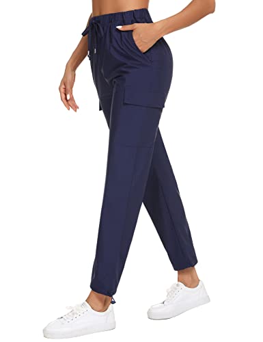 Youngull Pantalones Impermeables Mujer, Pantalones de la Lluvia Ligero Respirable Secado Rápido para, Casual Pantalon Largo Actividad al Aire Libre(Azul Marino,XL)