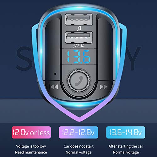 You's Auto Transmisor FM Bluetooth V5.0 Coche Manos Libres Carga Rapida 3.1A Inalámbrico Reproductor MP3 Mechero Coche con Dual USB Puerto Carga Adaptador de Radio Soporte Tarjeta SD y U Disk