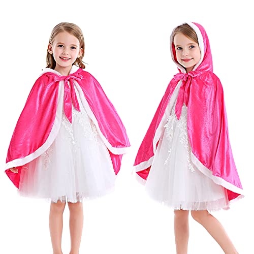 ZaisuiFun Capa Princesa Niñas con Capucha para Disfraz de Carnaval Cosplay Halloween Fiesta Navidad, Rosa, 116-122(Etiqueta 120)