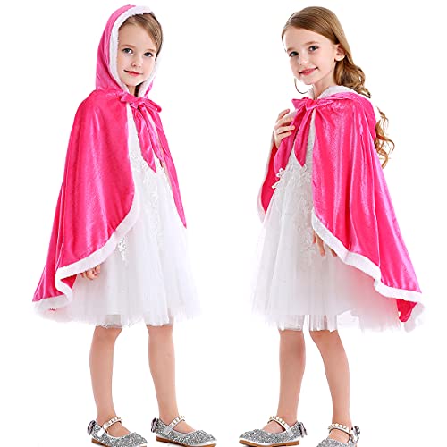 ZaisuiFun Capa Princesa Niñas con Capucha para Disfraz de Carnaval Cosplay Halloween Fiesta Navidad, Rosa, 116-122(Etiqueta 120)