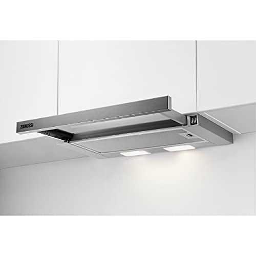 Zanussi ZHP60260SA Campana extractora extraíble de 60 cm, 3 niveles de potencia, Salida de aire de 120 mm, Nivel de ruido 62 dB(A), Iluminación LED, Clase D, Inox