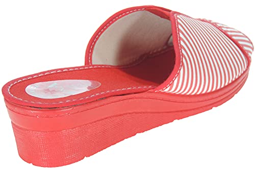 Zapatilla Casa Cuña Mujer - Destalonada con Elástico Central - Cuña de 4CM - Descalza y Punta Abierta - Zueco Topolino - Hechas en España Rallas Talla 39