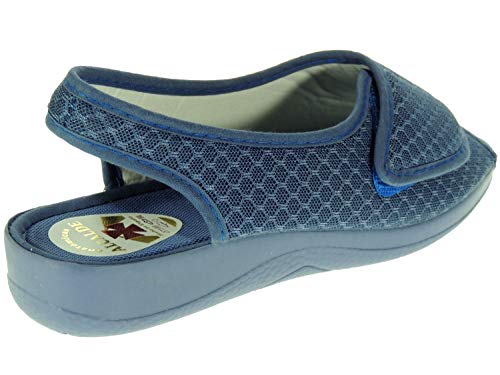 Zapatilla Rejilla Nailon Velcro Mujer - Alpargata Malla Calada con Punta Abierta - Talón con Tira - Ancho Ajustable - Alcalde 970 - Hecha es España. Sandalia. AZULÓN Talla 39