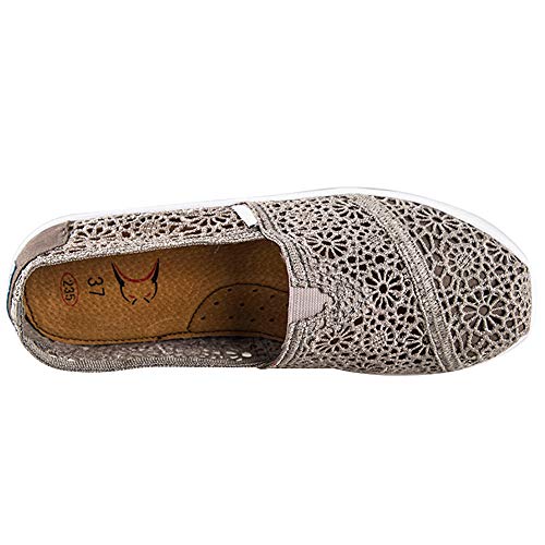 Zapatillas Balancin Mujer Tejer Cordón Ponerse Cuña Comodas Casual Zapatos para Caminar(Gris,39 EU)