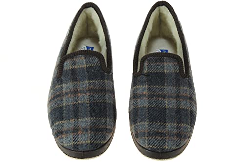 Zapatillas Cuadros Casa Hombre - Pantuflas a Cuadros Confortable - Forro de Invierno - Babuchas Pantuflas Silenciosas - Muro 1700 - Hecha en España. Marrón Talla 44