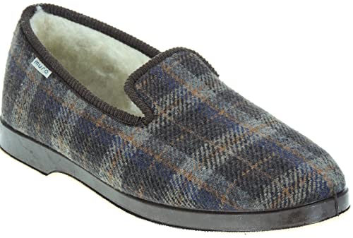 Zapatillas Cuadros Casa Hombre - Pantuflas a Cuadros Confortable - Forro de Invierno - Babuchas Pantuflas Silenciosas - Muro 1700 - Hecha en España. Marrón Talla 44