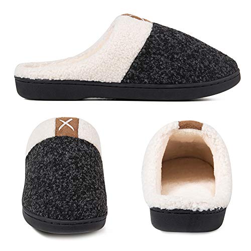 Zapatillas de Estar por casa Hombre Mujer Espuma de Memoria Cálido Comodidad Forro de Felpa Interior Antideslizante Pantuflas(Todo Negro, 44/45EU)