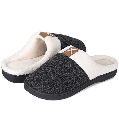 Zapatillas de Estar por casa Hombre Mujer Espuma de Memoria Cálido Comodidad Forro de Felpa Interior Antideslizante Pantuflas(Todo Negro, 44/45EU)