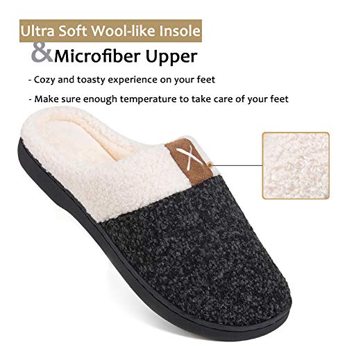 Zapatillas de Estar por casa Hombre Mujer Espuma de Memoria Cálido Comodidad Forro de Felpa Interior Antideslizante Pantuflas(Todo Negro, 44/45EU)