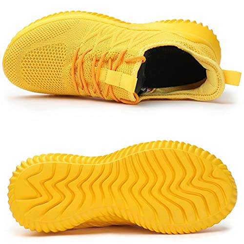 Zapatillas de mujer para caminar, correr, tenis y gimnasia, ligeras, transpirables, para deporte, tiempo libre, entrenadores, amarillo, 36 EU