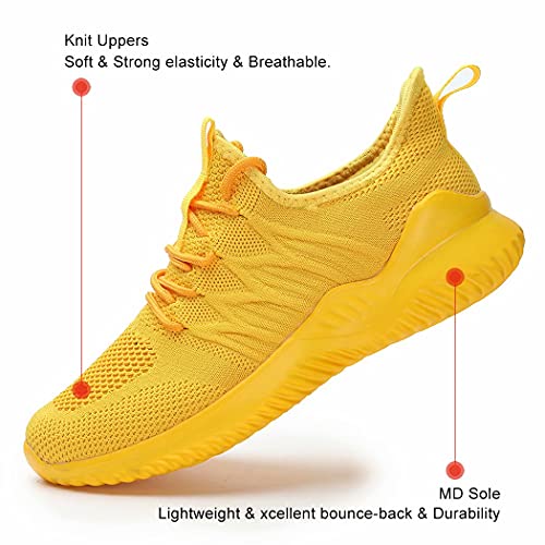 Zapatillas de mujer para caminar, correr, tenis y gimnasia, ligeras, transpirables, para deporte, tiempo libre, entrenadores, amarillo, 36 EU