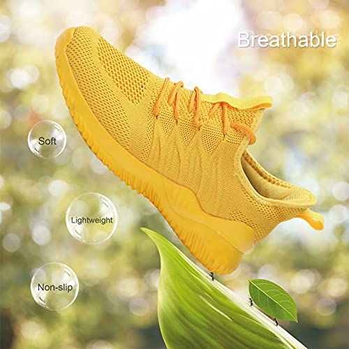 Zapatillas de mujer para caminar, correr, tenis y gimnasia, ligeras, transpirables, para deporte, tiempo libre, entrenadores, amarillo, 36 EU