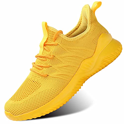 Zapatillas de mujer para caminar, correr, tenis y gimnasia, ligeras, transpirables, para deporte, tiempo libre, entrenadores, amarillo, 36 EU