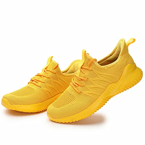 Zapatillas de mujer para caminar, correr, tenis y gimnasia, ligeras, transpirables, para deporte, tiempo libre, entrenadores, amarillo, 36 EU