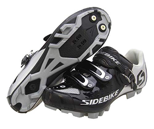 Zapatillas para ciclismo BTT, profesionales, transpirables, para hombre y mujer, compatibles con pedales SPD, Unisex adulto, Black Silver 001, 43 EU