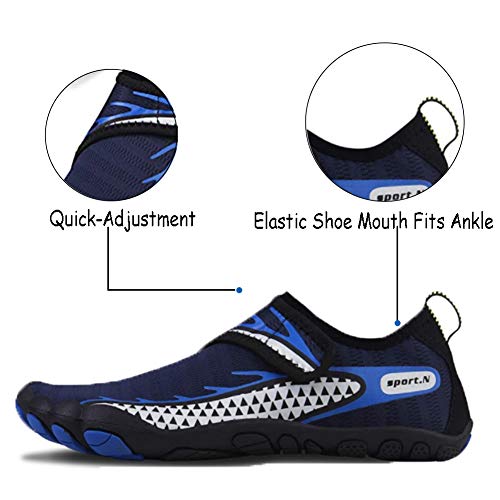 Zapatos de Agua Hombre Mujer Secado Rápido Antideslizante Adulto Senderismo Buceo Surf Zapatos de Playa para Ejercicio Acuático(SH.Azul Oscuro,41 EU)